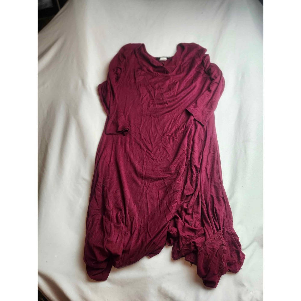 French Atmosphere Burgundy Long Sleeve Asymmetric Handkerchief Hem Tunic 1X